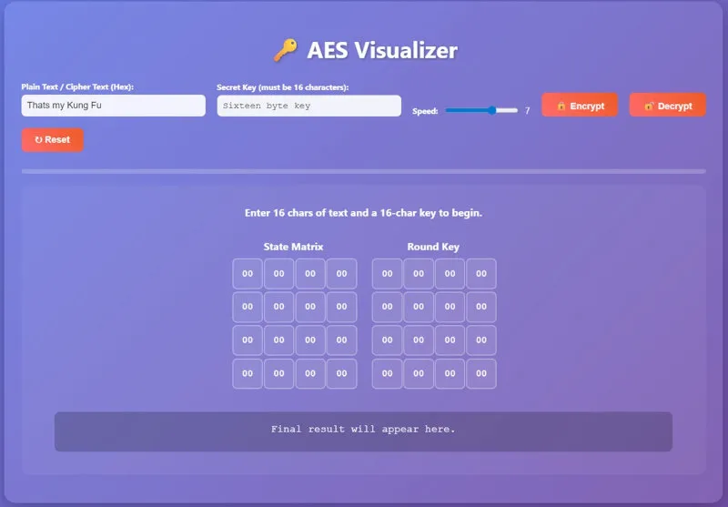 Screenshot of the CipherFlow AES Visualizer in action
